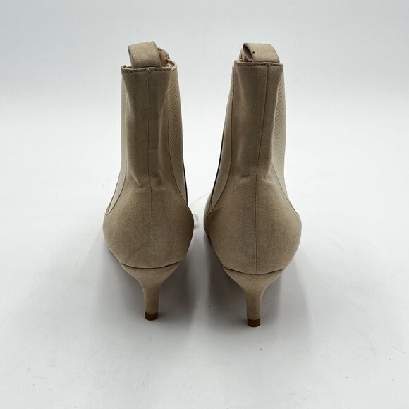 Grey Suede Women Pointed Toe Low Heel Stretch Pull On Ankle Boot Comfy Bootie - Picture 4 of 5